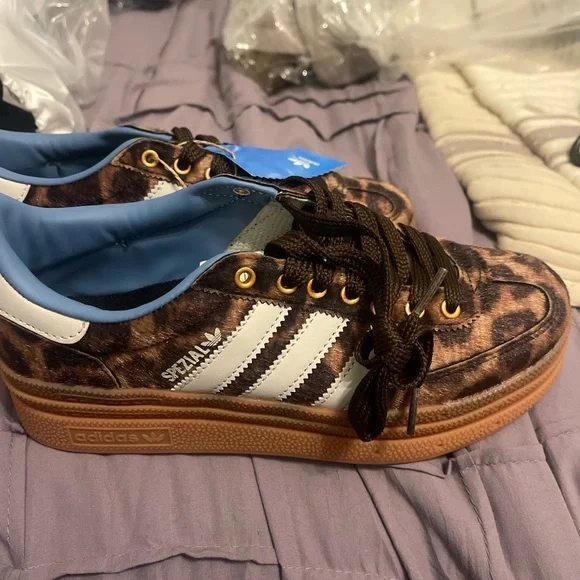 adidas Spezial Leopard Print Sneakers - Brown/White/Blue - Picture 1 of 6